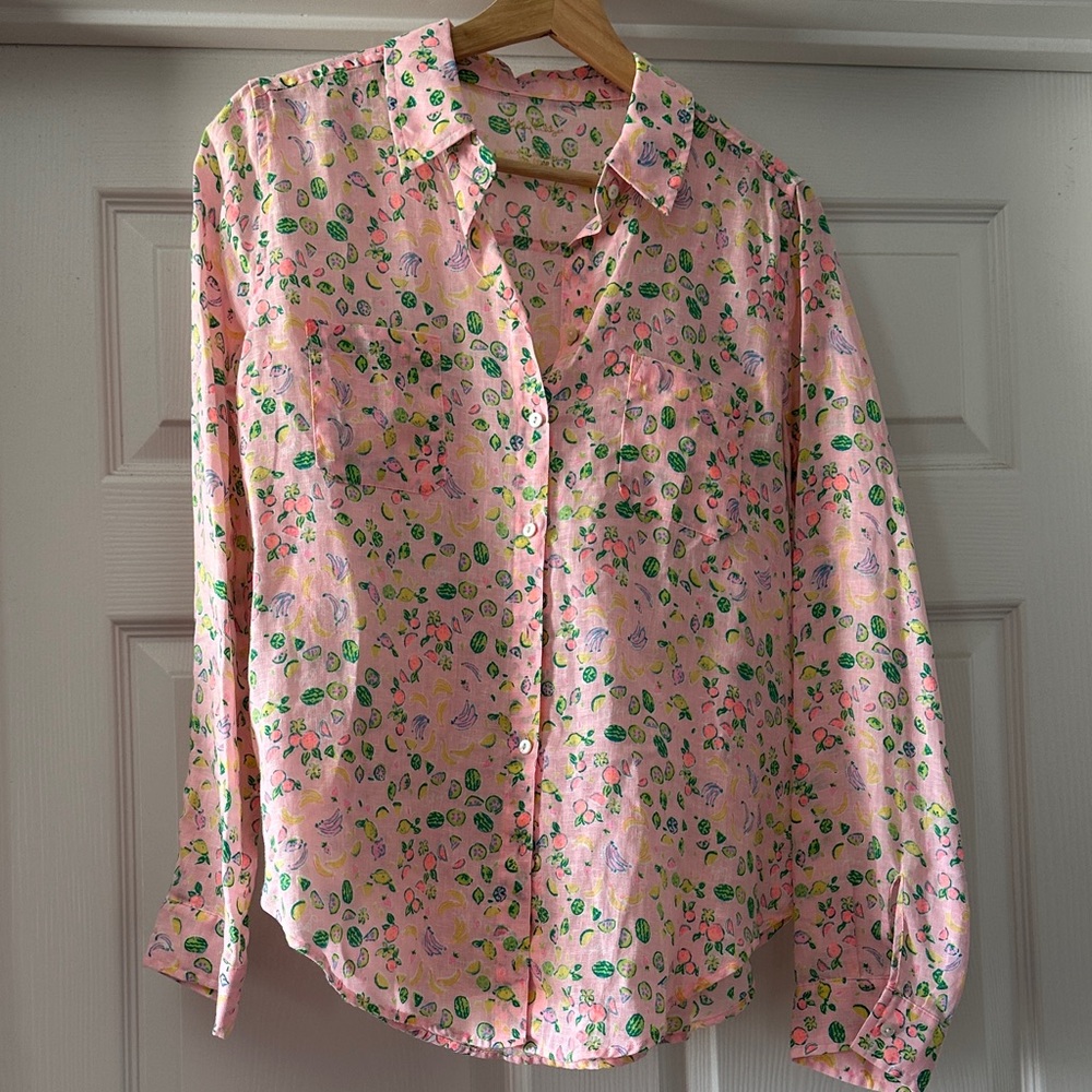 Lilly Pulitzer Linen Sea View Urchin Pink Shirt